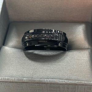 Men’s Blk Stainless Steel Blk Diamond Wedding Band